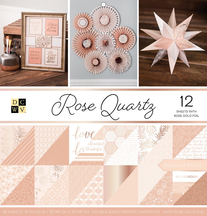 DCWV Printed Cardstock Paper 12x12, 36 Sheets of Scrapbook Paper for Crafts and Card Making, Double Sided Heavy Duty Cardstock with Foil Accents - Rose Quartz - Image 1